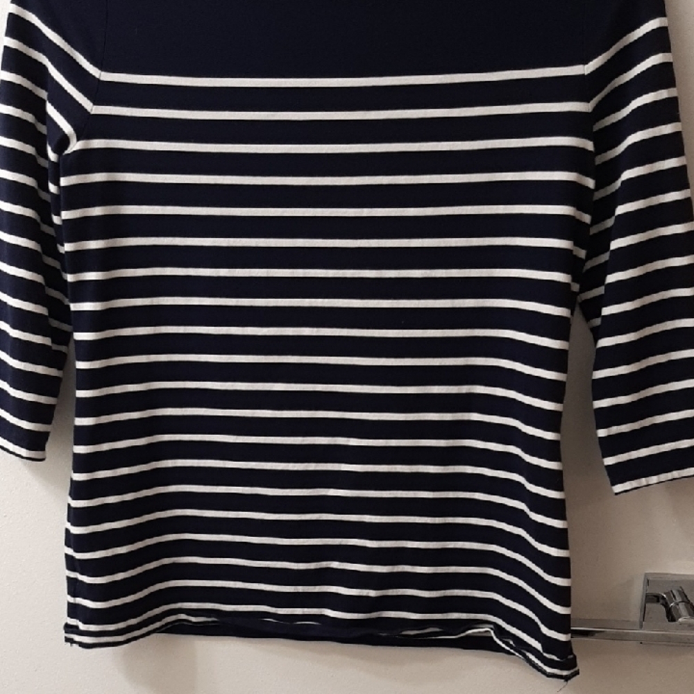 A New Day Blue and White Boxy 3/4 Sleeve Tee - Picture 3 of 3